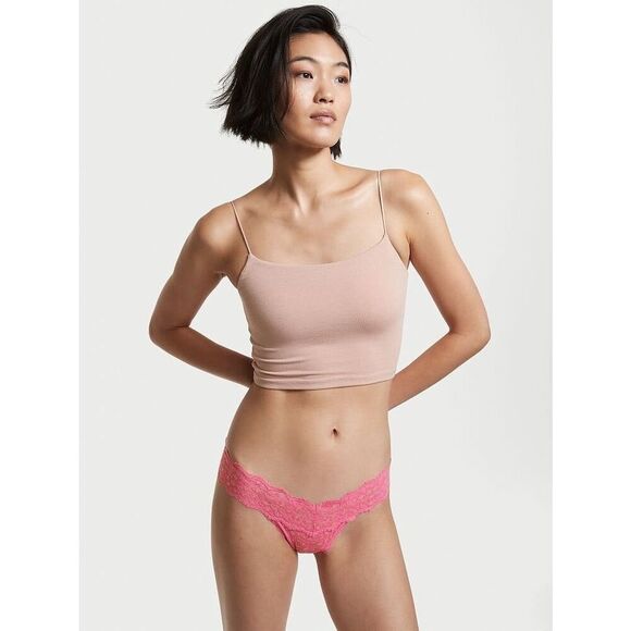 NWT (XXL) Victoria’s Secret The Lacie Sparkly Animal Lace Thong Panty Gold/Pink - Picture 3 of 10